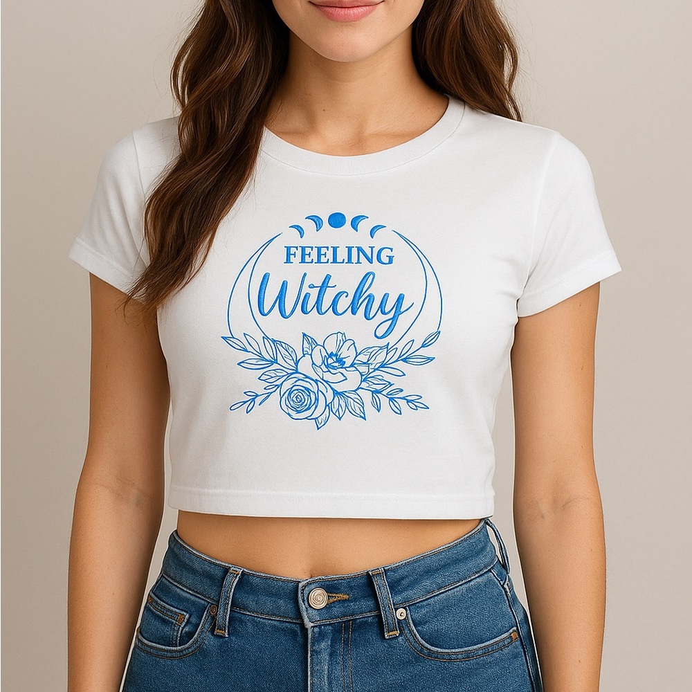 Wild Fable White Blue Graphic Crop T-Shirt